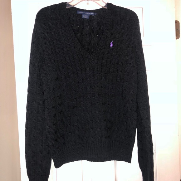 Black Ralph Lauren Cable Knit V neck Sweater - Picture 1 of 3